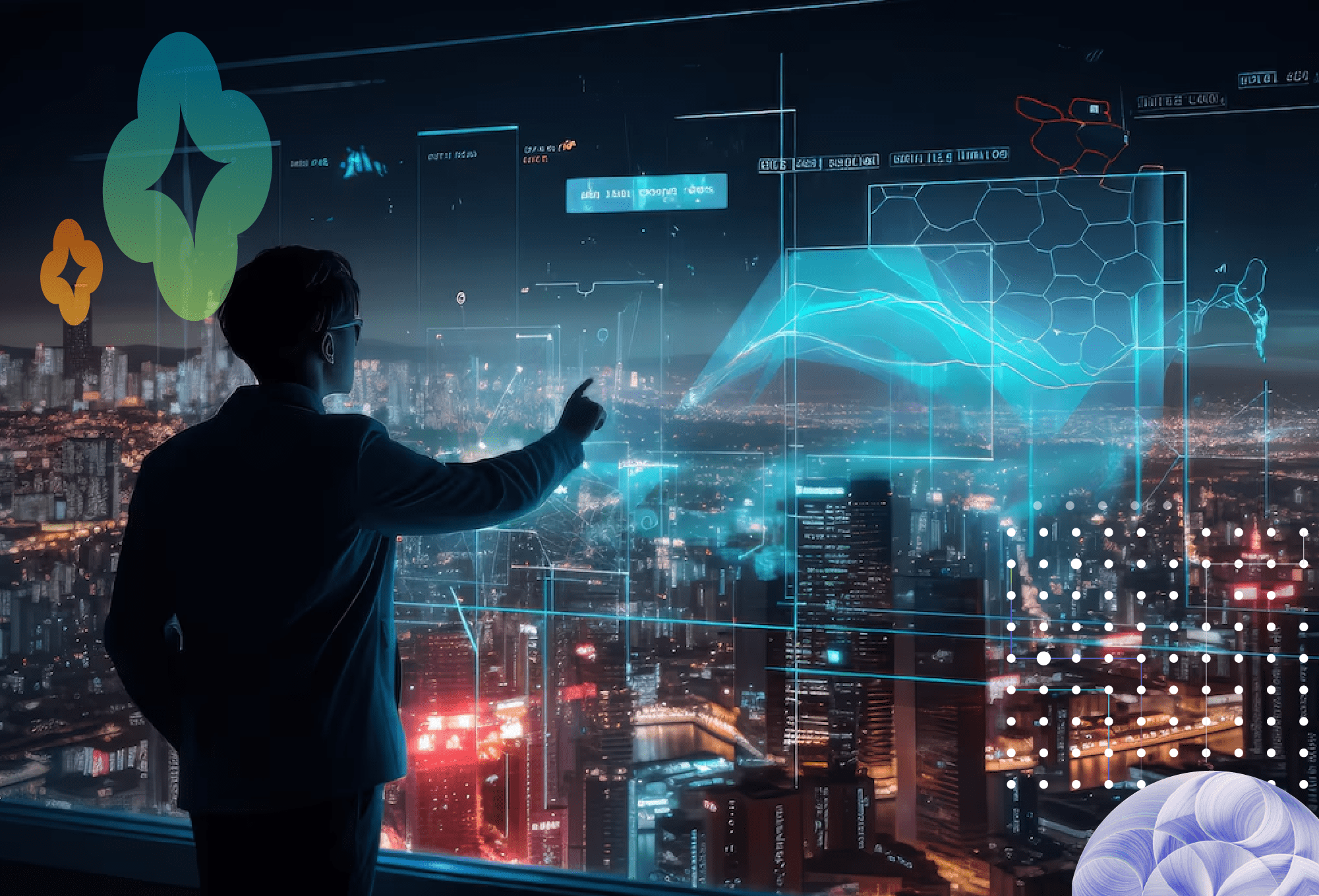 Depiction of generative AI integration in finance, enhancing predictive analytics and personalized banking services