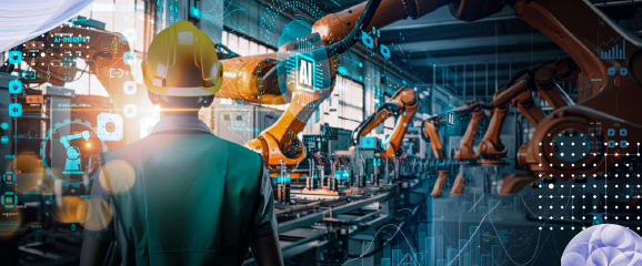 Factory robots exemplify decision intelligence optimizing manufacturing efficiency and enhancing supply chain management processes