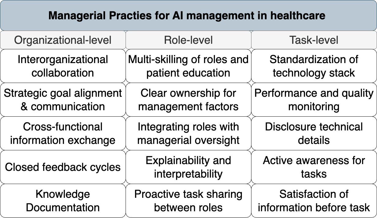 Managerial practices for AI application management