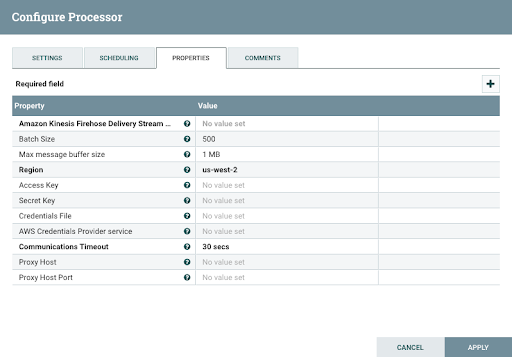 Configuring Processor For Data Integration Using Apache NiFi to Amazon RedShift with Amazon Kinesis Firehose Stream