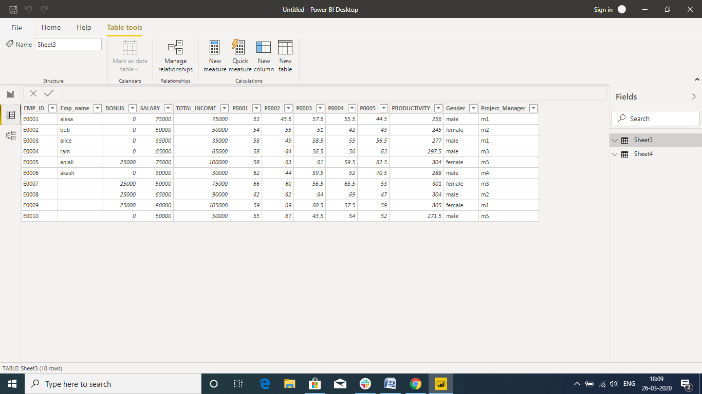 excel sheet data