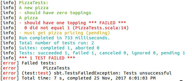 SBT Test Outpu for Test Driven Development